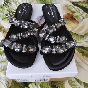 Jessica Simpson Women's Avimma Embellished Flat Sandals size 9.5 NWT